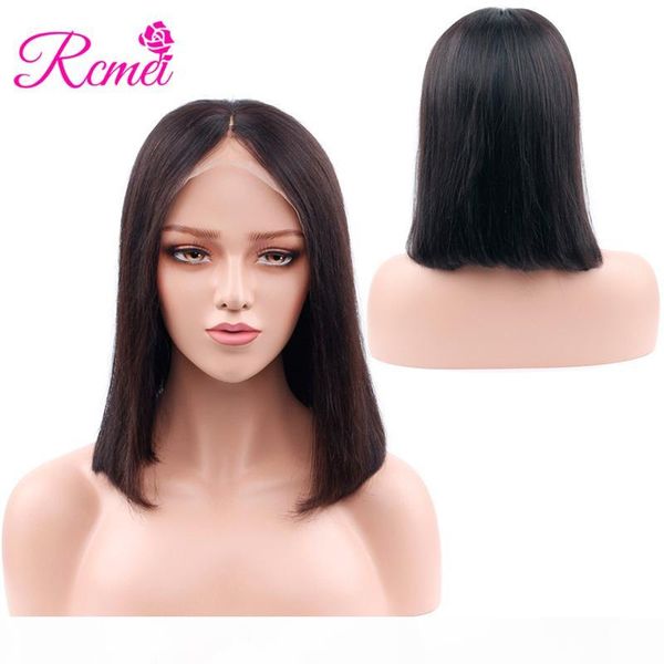 

rcmei bob wig peruvian straight lace frontal human hair wigs for women brazilian mongolian malaysian indian hair wigs pre plucked, Black;brown