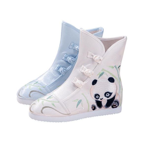 

boots yuan embroidery embroidered cloth shoes chinese style women's hanfu panda flat ankle, Black