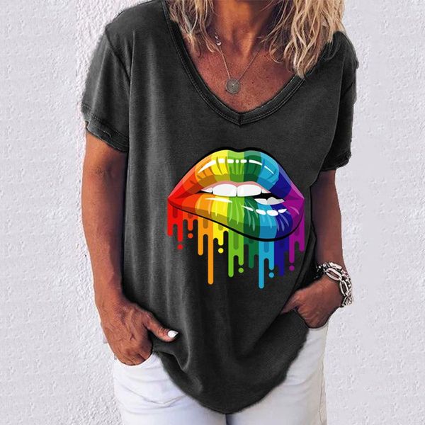 

new creative saliva lip print short sleeve t-shirt for women, White