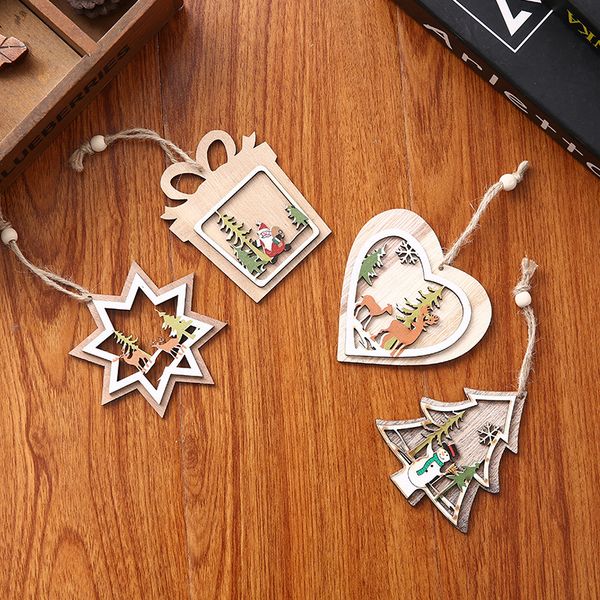 

natural wood santa deer pendants christmas tree decoration hanging ornaments crafts xmas new year party wedding home decor 63170