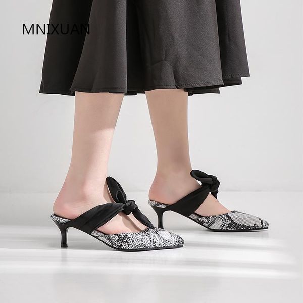 

mnixuan pointed toe women shoes pumps mules high heel 2021 spring new butterfly-knot spike heels slippers sandals big size9, Black
