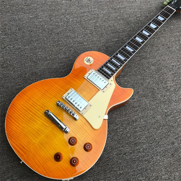 

delivery, tiger flame maple electric guitar, yellow guitar, new electric guitars guitarra