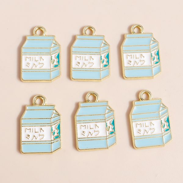 

10pcs 18*12mm cute enamel milk charms for diy jewelry making food charms pendants for necklace keychain making accessories, Bronze;silver