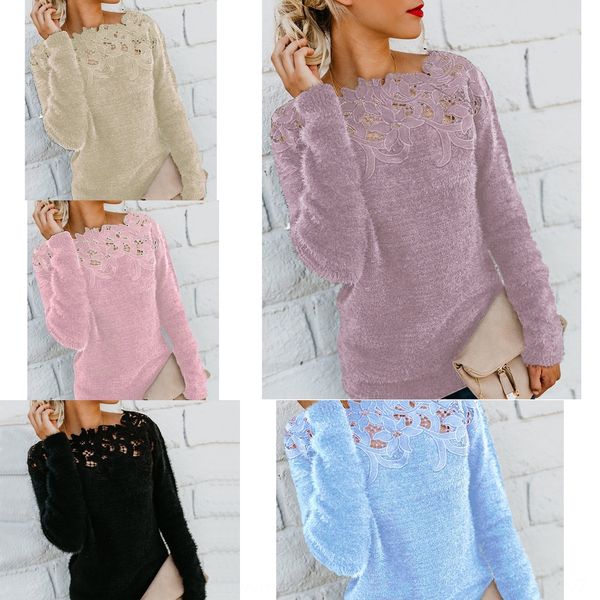 

women's solid color stitching long sleeve women's solid lace sweater color stitching lace long sleeve sweater 4uwn5, White;black