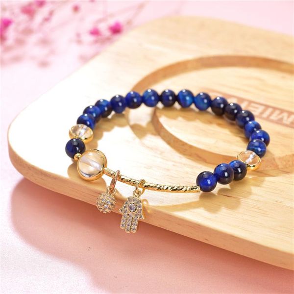 

link, chain blue tiger eye buddha bracelets natural stone round beads elasticity rope women bangle yoga jewelry pendant 7.5inch y993, Black