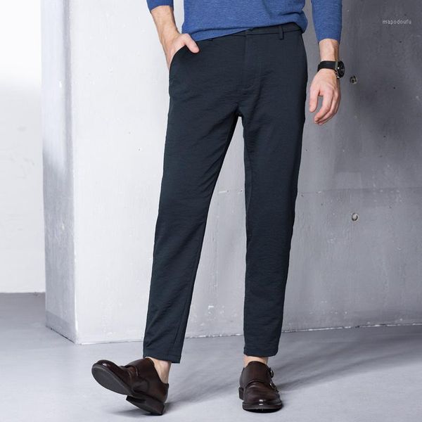 

qzhihe man autumn and spring mid harem pants smart casual slim high elastic trousers solid suit pants1, Black