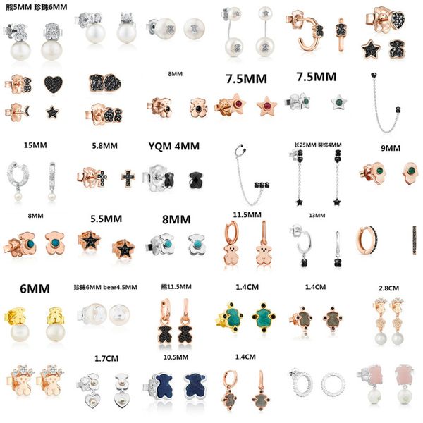 

2021 new 100% 925 sterling silver bear stud earrings classic pierced stud earrings jewelry manufacturers wholesale gi, Golden;silver