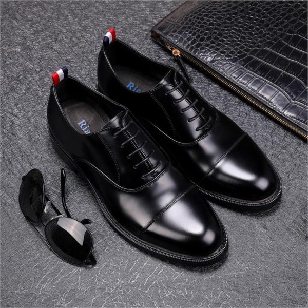 

men's leather shoes leather men's shoes business dress zapatos de hombre oxfords round toe, Black