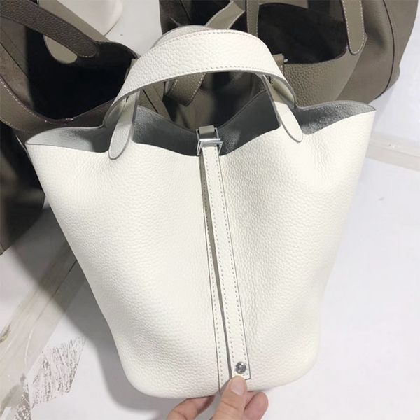 

vegetable basket women's upgrade litchi pattern bucket bag simple and versatile head leather handbag