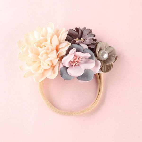 

new lovely floral newborn baby girls headband soft kids nylon hair band girls cute princess hair accessories turban headwear wmtoxw, Slivery;white