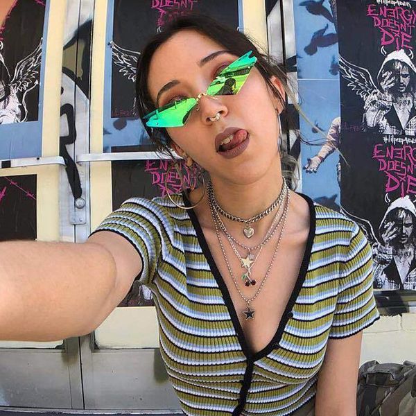 

2020 new fashion brand designer shaped cat eye sunglasses women vintage metal reflective glasses for women mirror, White;black