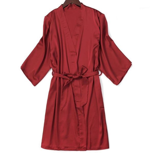 

bride bridesmaind wedding robe female mini gown 2020 summer new kimono bathrobe v-neck satin mini sleepwear loose nightgown1, Black;red