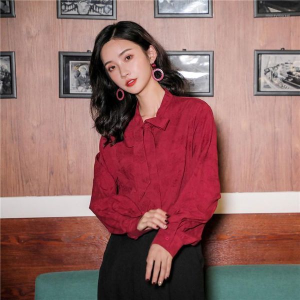 

women's blouses & shirts autumn vintage women dandelion dark jacquard ribbon port early western style lightly cooked taste blouse shirt, White