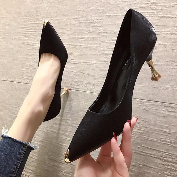 

dress shoes woman concise elegant high-heeled pumps handmade pointed toe mature office lady u14-061, Black