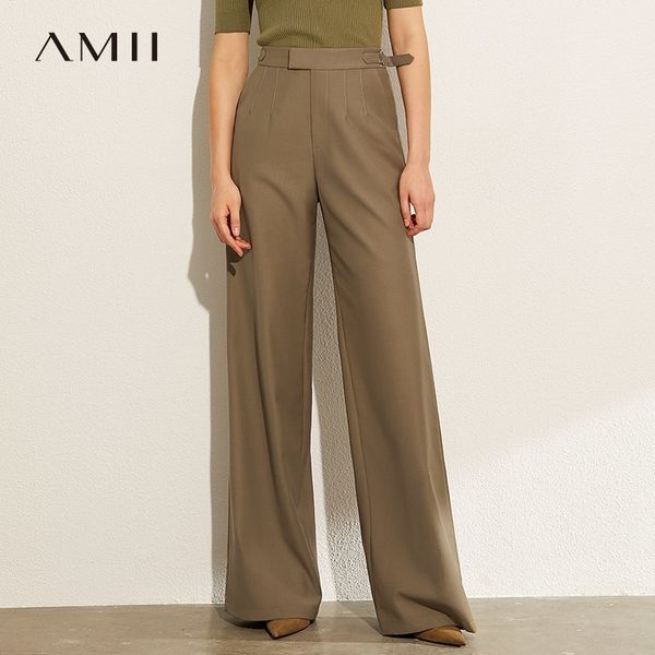 

amii minimalism autumn british style solid loose women wide leg pants causal high waist female long pant 12070196 201111, Black;white