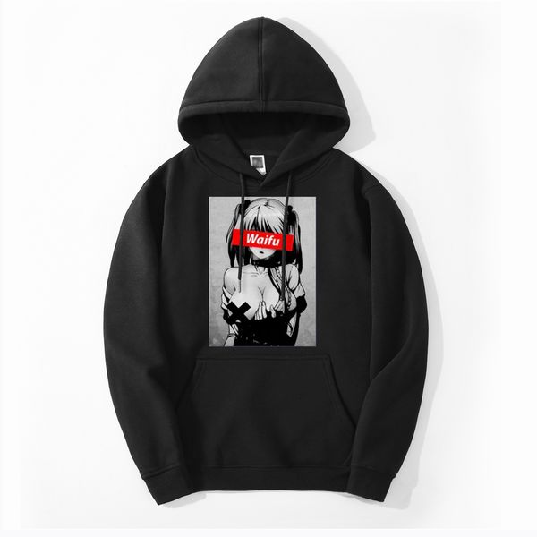 

waifu hoodies sweatshirts waifu material hoodies otaku lewd hentai cute girl anime hoodies for men streetwear fashion hooded, Black