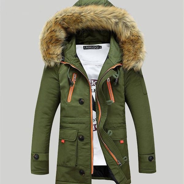 

thicken men's winter faux fur collar long thick parkas jacket men outwear hooded windbreaker male outdoor -30 degree snow jacket 201204, Black