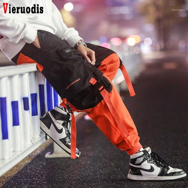 

new men loose hip hop streetwear korean pocket harem pants ankle length trousers men patchwork casual joggers cargo pants1, Black