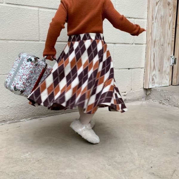 

children's winter girls' fashion 2020 knitting jacquard new korean large foreign sle skirt, Blue