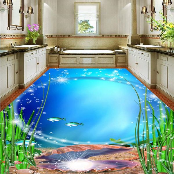 

beautiful scenery wallpapers pvc self-adhesive wallpaper bathroom ocean world 3d floor