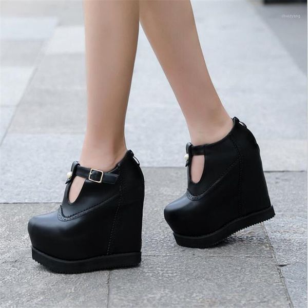 

women high heels shoes platform wedges female pumps women's pearl buckle ankle strap woman wedding shoes ankle boots1, Black