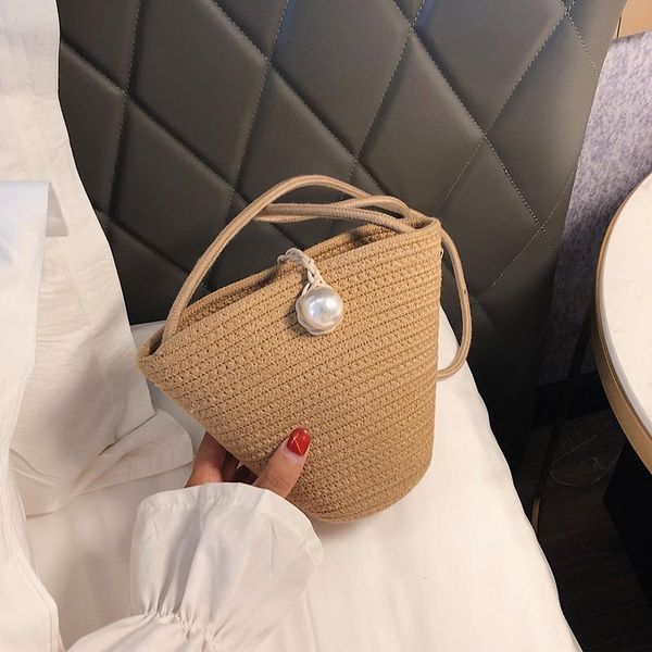 

sen woven bucket bag female new 2020 summer straw cross-pack fashion wild shoulder messenger bag