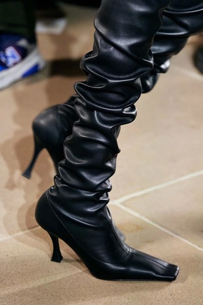 

winter new design runway shoes knee high boots women vintage square toe high heel thigh high booties slim fit over the knee boots, Black