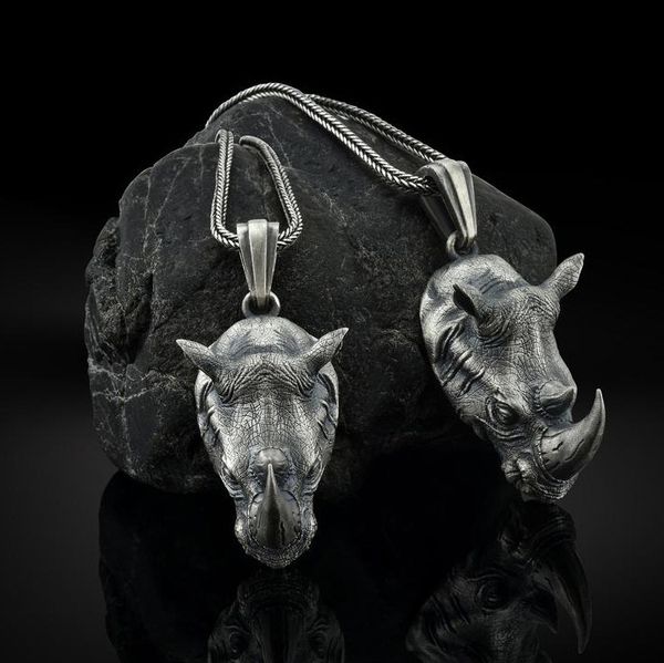 

wild rhinoceros head men's domineering necklace animal personality versatile sweater chain pendant, Silver