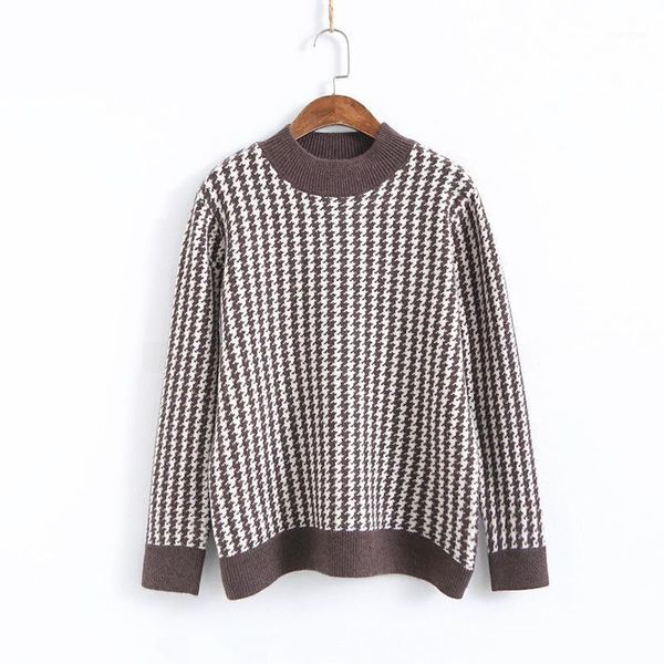 

knitted sweater autumn winter women blouse turtleneck long sleeve plaid loose casual women yoyikamomo1, White;black