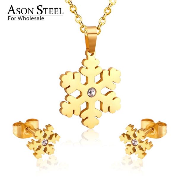 

asonsteel snowflake pendant necklace female accessories stainless steel gold color cute stud earring fashion jewelry party gift, Silver