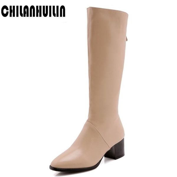 

2020 new design red shoes large size fashion autumn winter boots women pointed toe zipper high heels shoes knee high boots women, Black