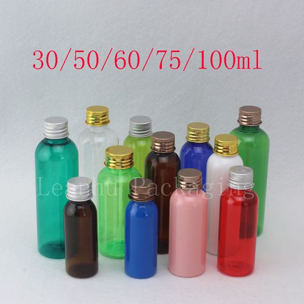 30ml 50ml 60ml 75ml 100ml Bottiglie vuote per cosmetici in plastica Tappo a vite in metallo Piccola lozione da viaggio Shampoo Contenitore colorato Oli