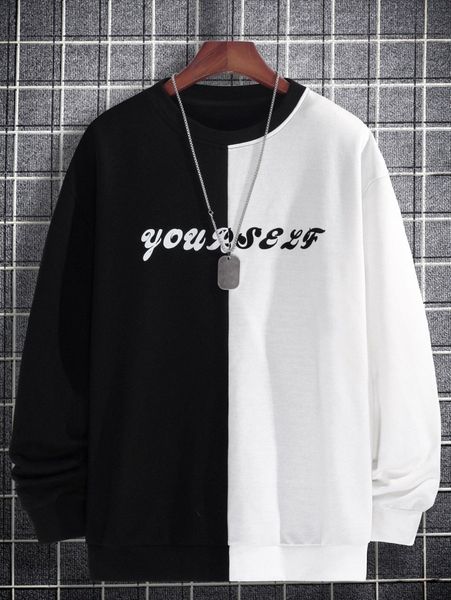 

men two tone letter graphic drop shoulder sweatshirt 1800#, Black