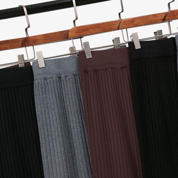 

new high waist half length skirt with buttocks knitted skirt mid length solid color split one step wool girl1, Black