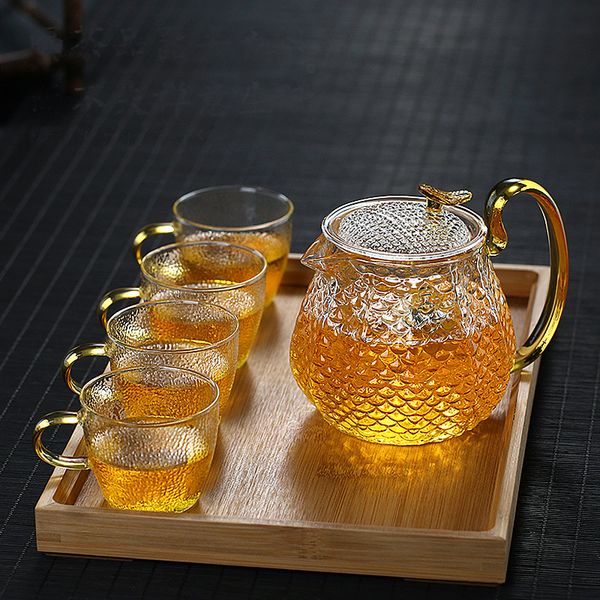 

borosilicate glass filter bubble household high temperature resistance hammer pattern teapot kung fu tea set q1218