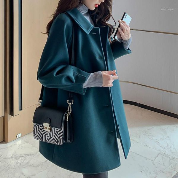 

new fashion women wool blends turn down collar loose solid coats black office ladies woolen jacket coat winter jackets female1