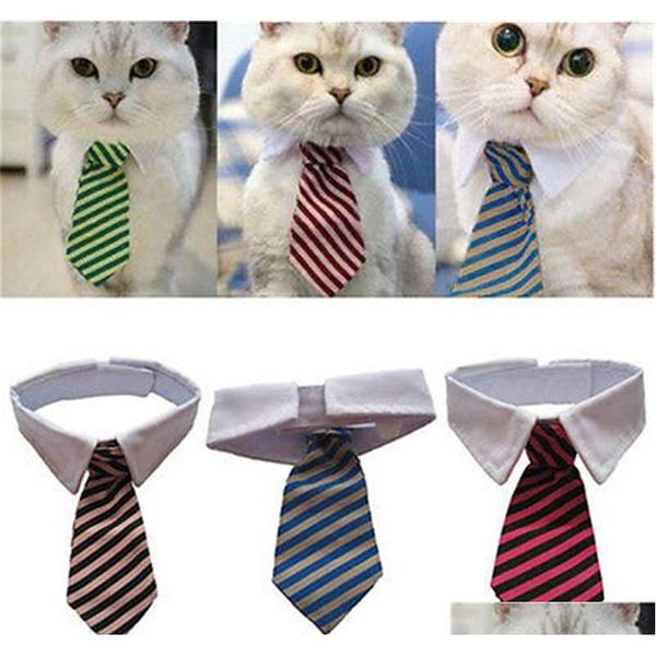 

small dog grooming cat striped bow tie collar pet fashion neck tie adjustable white collar puppy dog necktie for party wedding gravata nsi4