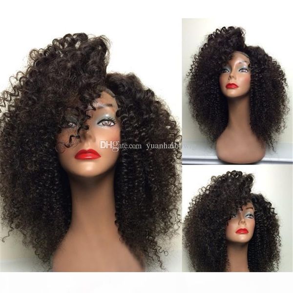 

fashion glueless human hair wig 1b virgin indian hair kinky curl lace front wigs ing, Black;brown