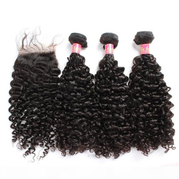 

bella hair 8a hair bundles with closure brazilian virgin curly human hair weaves natural color extensions julienchina, Black