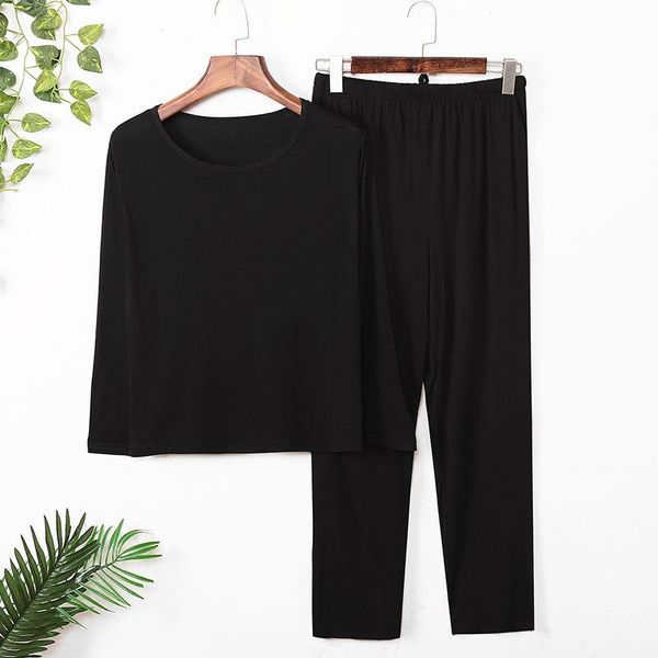 

men's sleepwear modal pajamas set man long sleeve shirt pants 2piece/set cool summer casual black men elastic big 4xl size 2021 homewe, Black;brown