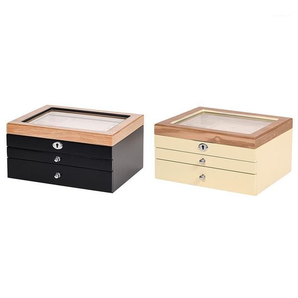 

wood jewelry box retro style large multilayer marriage holiday gift makeup organizer storage box case1, Pink;blue