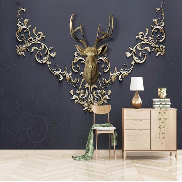 

wallpapers custom po 3d european style retro wall murals embossed golden flowers animals papers home decor living room