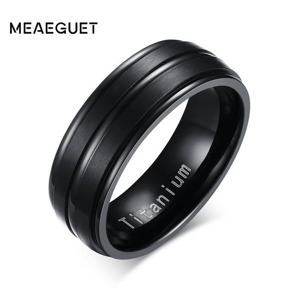 

meaeguet classic black 100% titanium carbide wedding rings for men 3 lines 8mm wide engagement anel jewelry, Slivery;golden