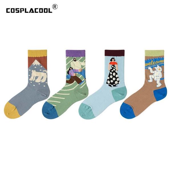 

socks & hosiery [cosplacool]casual harajuku funny women skarpetki art cartoon cute femme calcetines mujer sokken skarpety unisex, Black;white