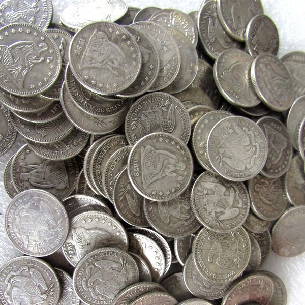 

us full set(1840-1891)p/o/cc/s 104pcs seated liberty craft quater dollar silver plated copy coin brass ornaments home decoration accessories