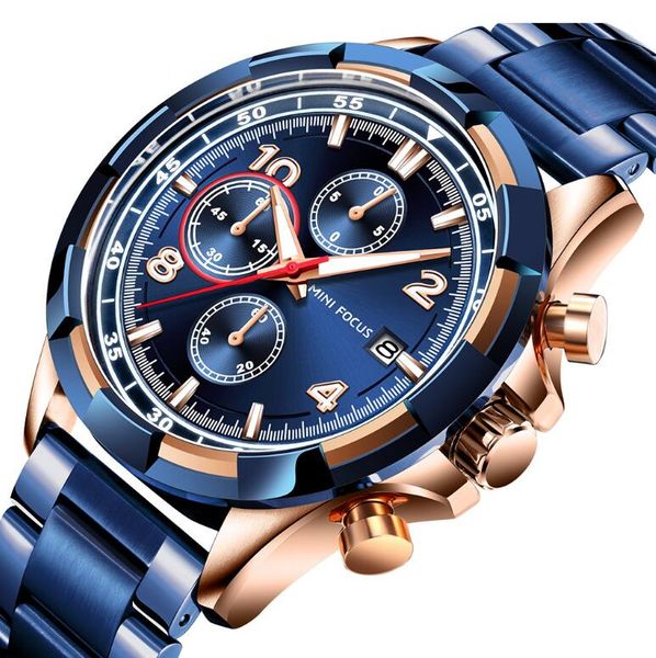 

Fashion Brand Simple but Looks Like Powerful Dial Classic Business Men Watches Full Steel Quartz Male Wristwatch Blue Clock Reloj Hombre, Gold