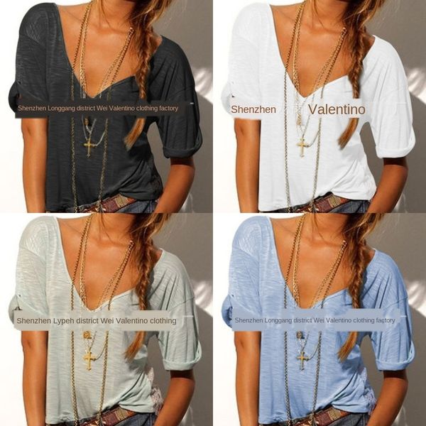 

deep v-neck knitted deep t-shirt v-neck knitted t-shirt kikaf, White