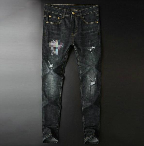 

21ss men's brand designers jeans distressed ripped slim fit biker denim pants mens leisure fashion jeans bw69, Blue