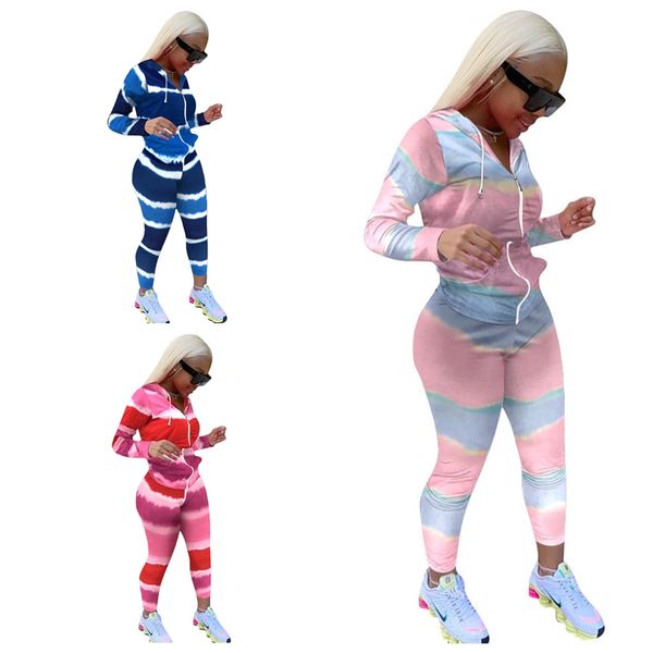 

women bodysuit tracksuit two-piece designers legging pants outfit sportwear gradient color zipper long sleeve sports suit 3color f92903, White