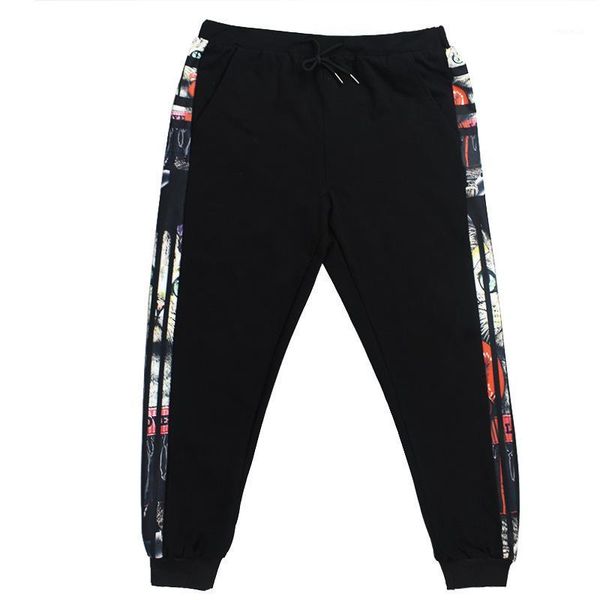 

plus size men's fat men's large size ice silk pants casual pants stretch sports quick-drying loose printed1, Black